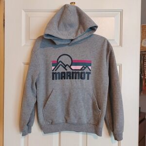 Marmot Mountain Works Gray Graphic Hoodie Sweatshirt Womens XS M14262 Retro Logo